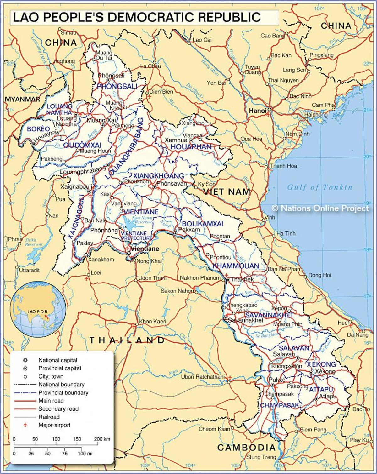 Peta dari laos dan negara-negara sekitarnya